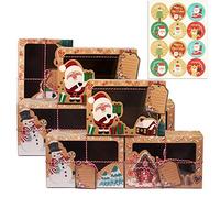 Annhao 12 Cajas de Regalo Navidad de Papel Kraft con 12 Pegatinas de Navidad, Con Ventana Transparente para Dulces Galletas Cupcakes Chocolate, para Regalos Navidad, Regalos de Bricolaje, Fiestas