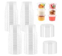 Annhao 60 recipientes de plástico con tapa de 100 ml, recipientes herméticos para alimentos, recipientes de plástico para alimentos, tazas para salsa, ingredientes, bocadillos (transparente)