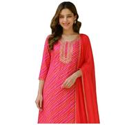 ANNI Designer Conjunto de pantalón kurta de viscosa de rayón para mujer con canesú bordado, diseño impreso, Kurta de manga 3/4, cómodo atuendo de estilo étnico para oficina, uso festivo e informal