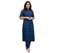 ANNI Designer Conjunto étnico de algodón estampado para mujer, conjunto de pantalón Kurta, conjunto de palazzo Kurta, conjunto de traje elegante, festival, Azul, 5XL