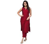 ANNI Designer Mujer Rayón Viscosa Straight Solid Kurta con Palazzo Set | Sin Mangas Ethno Wear | Cómodo atuendo de dos piezas para oficina, ocio y vida cotidiana, rojo, 4XL