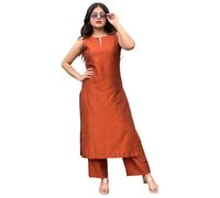 ANNI Designer Mujer Rayón Viscosa Straight Solid Kurta con Palazzo Set | Sin Mangas Ethno Wear | Cómodo atuendo de dos piezas para oficina, ocio y vida cotidiana, Inoxidable, M