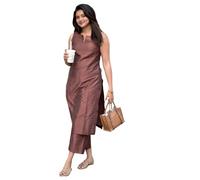 ANNI Designer Mujer Rayón Viscosa Straight Solid Kurta con Palazzo Set | Sin Mangas Ethno Wear | Cómodo atuendo de dos piezas para oficina, ocio y vida cotidiana, marrón, 5XL