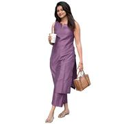 ANNI Designer Mujer Rayón Viscosa Straight Solid Kurta con Palazzo Set | Sin Mangas Ethno Wear | Cómodo atuendo de dos piezas para oficina, ocio y vida cotidiana, morado, 4XL