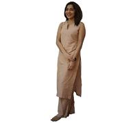 ANNI Designer Mujer Rayón Viscosa Straight Solid Kurta con Palazzo Set | Sin Mangas Ethno Wear | Cómodo atuendo de dos piezas para oficina, ocio y vida cotidiana, beige, XL