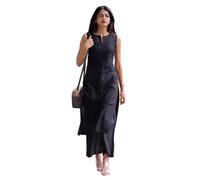 ANNI Designer Mujer Rayón Viscosa Straight Solid Kurta con Palazzo Set | Sin Mangas Ethno Wear | Cómodo atuendo de dos piezas para oficina, ocio y vida cotidiana, Negro , M