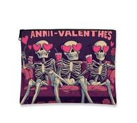 Anni-Valenthes - Bolsa de maquillaje de esqueleto, divertida bolsa de cosméticos vintage para mujer, organizador portátil de lona con cremallera para el día de San Valentín, Melocotón, 7x9 Inch