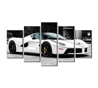 Annick Goutal 5 Paneles, Coche Deportivo Blanco De Ferrari Cuadro En Lienzo Arte De La Pared Impresión En Lienzo Obra De Arte para La Decoración del Hogar Sala De Estar (Sin Marco,75_x_150_cm)