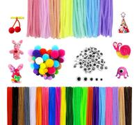 Annickee 300 Piezas Limpia Pipas para Manualidades, 27 Limpiapipas Colores, Limpiapipas con 150 piezas Ojos Autoadhesivos, Macaron Limpia Pipa con 60 Pompones Manualidades DIY Decoraciones