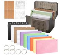 Annickee 320 Piezas Flashcards Set, Estuche Negro para Fichas de Estudio, con 240 A6 Flash Cards, 50 Blanco Tarjetas Estudio, 6 Anillas Encuadernar, 2 Pegatinas, 15 Separadores, 6 Etiquetas Estudiar