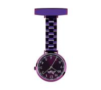 Annie Apple Reloj de bolsillo con correa de malla plateada y morada para enfermeras, parteras, parteras, trabajadores de la salud (AA86)