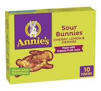 Annie's Sour Bunnies Kids - Aperitivos con sabor a frutas, sabor a cereza, limón y naranja, aperitivos para el almuerzo escolar, hechos con jugo de frutas orgánico, paquete de 10, 200 ml