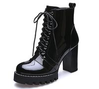 ANNIESHOE Botas Estilo Motero Mujer de Vestir Comodas Biker Boots Plataforma Negro 37CN 36EU 23.5cm