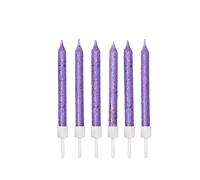 Anniversary House-AHC131 Paquete de 12 velas de cumpleaños con purpurina púrpura claro con soportes, 7,5 cm, decoración de tartas de celebración, AHC131, color lila, 7.5 centimeters