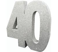 Anniversary House- Number 40 Purpurina | Centro de Mesa Decoración de cumpleaños de la Edad de hitos | Recuerdo de Fiesta, Color plata, 20 cm (Creative Party H116)