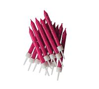 Anniversary House Paquete de 12 velas de cumpleaños con purpurina brillante con soportes, 7,5 cm, decoración de tartas de celebración, AHC150, rosa fucsia
