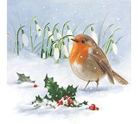 Anniversary House Tiflair PJ310336 - Servilletas navideñas de lujo, diseño de petirrojo y campanillas de nieve, papel grueso y fuerte, 3 capas, multicolor