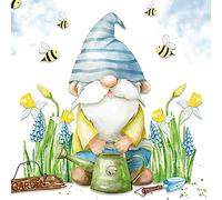 Anniversary House Tiflair - Servilletas de primavera de lujo, diseño de gnomo de jardín Spring Gonk, servilletas gruesas y fuertes de 3 capas, decoraciones de primavera, multicolor PJ383326