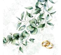 ti-flair 20 servilletas con anillos dorados en hojas verdes, eucalipto, boda, matrimonio, decoración de mesa, decoupage, técnica de servilletas, 33 x 33 cm