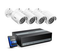 ANNKE 5MP Lite DVR de 8 canales, kit de vigilancia exterior de 1080p, disco duro SSD integrado de 1 TB para grabación de 4 semanas con 4 cámaras de 1080p, detección de personas/vehículos, grabación 24