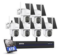 ANNKE - Kit de cámara de vigilancia de 4 MP - Batería exterior con panel solar - NVR 16CH 4K/8MP y disco duro de 6 TB - 6 cámaras Pan Tilt Dome - Visión nocturna - Audio bidireccional - Detección de
