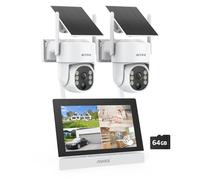 ANNKE - Kit de vigilancia inalámbrica con pantalla LCD 7", 4CH 5MP NVR con pantalla táctil IPS, 2 x 4MP PT cámaras solares exteriores WiFi, visión nocturna color, detección humana, audio bidireccional