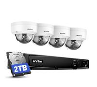 ANNKE Kit Videovigilancia PoE 4K 8MP con 4 Cámaras IK10 Dome Exteriores | NVR de 8 canales con HDD 2TB, visión nocturna en color, detección IA personas/vehículos, IP67, audio, IR 30m