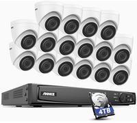 ANNKE Sistema de vigilancia POE, 16 canales, juego de cámaras de vigilancia de 4 TB HDD y 4 K NVR con 16 domos PoE IP 66 para casa, interior, exterior, sistema Plug & Play CCTV de videovigilancia
