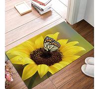 ANNKOOT Alfombra de baño, 50x80 cm Alfombra Antideslizante,Mariposa de Girasoles rústicos en Cuntry Floral,Suave y acogedora, Agua súper Absorbente, Antideslizante, Gruesa para Dormitorio de baño