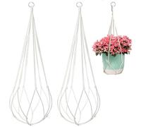 Annlpoy 2pcs Maceta Colgante Interior Tejidas Colgador para Plantas Pot suspendu Hanger, Cuerda de Algodón, Decoración Bohemia en Color Beige para Interiores y Exteriores, Jardín, Salón, Balcón