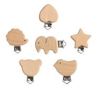 Annlpoy 6 Piezas Pinzas Chupete, Chupetero Madera Pinza chupetero, Madera Natural para Cadenas de Chupete, Pinza para Chupete de bebé con Motivos de Animales, Cierre metálico, Seguro y no tóxico