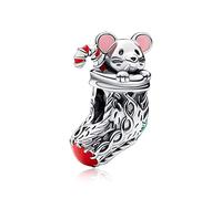 Annmors 925 Sterling Silver Festival Charm Mouse & Stocking Charm for European Xmas Bracelets & Necklace Anniversary Christmas Gifts for Family/Lover/Friends/Children