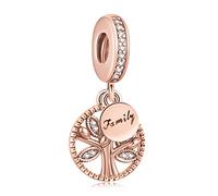 Annmors Abalorio chapado en oro rosa de 14 quilates con raíz de familia para Pandora, familiares, amigos, mamá, hija, hermana, pulseras y collares para mujer, San Valentín, cumpleaños, Navidad