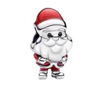 Annmors Amuleto de Plata Esterlina 925 para Pulseras y Collares Europeos, Papá Noel Rojo con Circonita 5A, Amuleto Regalo para Navidad, Día de la Madre, para Mujeres y Niñas