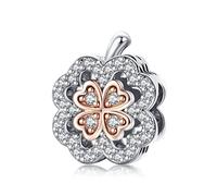 Annmors Charm Abalorios Four Leaf Clover Apple Colgante de Cuentas Plata de Ley 925 Circonita Cúbica Compatible con Europeo Pulseras Collar,Charms de Festival Cumpleaños Para Mujer Niña