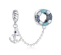 Annmors Charm Boat Anchor Abalorios Colgante de Cuentas Plata de Ley 925 Circonita Cúbica Compatible con Europeo Pulseras Collar,Charms de Festival Cumpleaños Para Mujer Niña