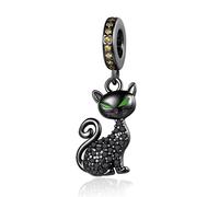 Annmors Charm para pulseras Plata de Ley 925 Black Cat con Circonita Cúbica para mujeres collares regalo,para mujeres y niñas