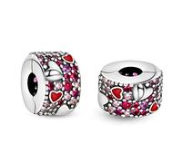 Annmors Charm para pulseras Plata Ley 925 con Circonita Cúbica para mujeres collares regalo Pink Pavé Clip Abalorios con Navidad San Valentín día la madre Abalorios regalo para mujeres y niñas