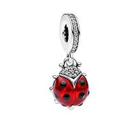 Annmors Charm para pulseras Plata Ley 925 con Circonita Cúbica para mujeres collares regalo Red Ladybird Abalorios con Navidad San Valentín día la madre Abalorios regalo para mujeres y niñas