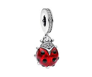 Annmors Charm para pulseras Plata Ley 925 con Circonita Cúbica para mujeres collares regalo Red Ladybird Abalorios con Navidad San Valentín día la madre Abalorios regalo para mujeres y niñas