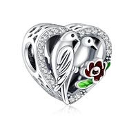 Annmors Charms Abalorios Colgante Cuentas Plata Ley 925 Couple Birds con Circonita Cúbica Compatible Europeo Pulsera Collar,Navidad,San Valentín,día de la madre,regalo para mujeres y niñas