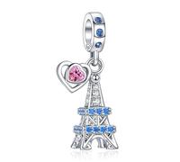 Annmors Charms Abalorios Colgante Cuentas Plata Ley 925 Eiffel Tower Heart con Circonita Cúbica Compatible Europeo Pulsera Collar,Navidad,San Valentín,día de la madre,regalo para mujeres y niñas