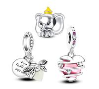 Annmors Charms Abalorios Colgante Cuentas Plata Ley 925 Firefly Elephant Heart con Circonita Compatible Europeo Pulsera Collar,Navidad,San Valentín,día de la madre,regalo para mujeres niñas 3 piezas