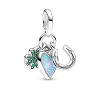 Annmors Charms Abalorios Colgante Cuentas Plata Ley 925 Four Leaf Clover&Blue Heart con Circonita Cúbica Compatible Europeo Pulsera Collar,Navidad,San Valentín,día madre,regalo para mujeres y niñas