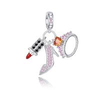 Annmors Charms Abalorios Colgante Cuentas Plata Ley 925 Lipstick High Heel Rings con Circonita Compatible Europeo Pulsera Collar,Navidad,San Valentín,día de la madre,regalo para mujeres y niñas