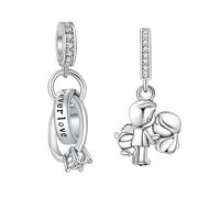 Annmors Charms Abalorios Colgante Cuentas Plata Ley 925 Married Couple Ring Dangle con Circonita Compatible Europeo Pulsera Collar,Navidad,San Valentín,día de la madre,regalo para mujeres y niñas