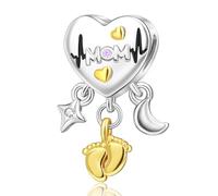 Annmors Charms Abalorios Colgante Cuentas Plata Ley 925 Mom Love Star Moon con Circonita Cúbica Compatible Europeo Pulsera Collar,Navidad,San Valentín,día de la madre,regalo para mujeres y niñas
