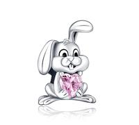 Annmors Charms Abalorios Colgante Cuentas Plata Ley 925 Rabbit Heart con Circonita Cúbica Compatible Europeo Pulsera Collar,Navidad,San Valentín,día de la madre,regalo para mujeres y niñas