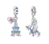 Annmors Charms Abalorios Colgante Cuentas Plata Ley 925 Traveling Couple Eiffel Tower con Circonita Compatible Europeo Pulsera Collar,Navidad,San Valentín,día de la madre,regalo para mujeres y niñas
