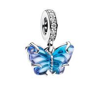 Annmors Charms Abalorios Colgante Cuentas Plata Ley 929 Blue Murano Glass Butterfly Dangle Circonita Compatible Europeo Pulsera Collar,Navidad,San Valentín,día de la madre,regalo para mujeres y niñas